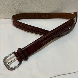 Brighton Mens Brown Leather braided Belt Silver Buckle Size 40